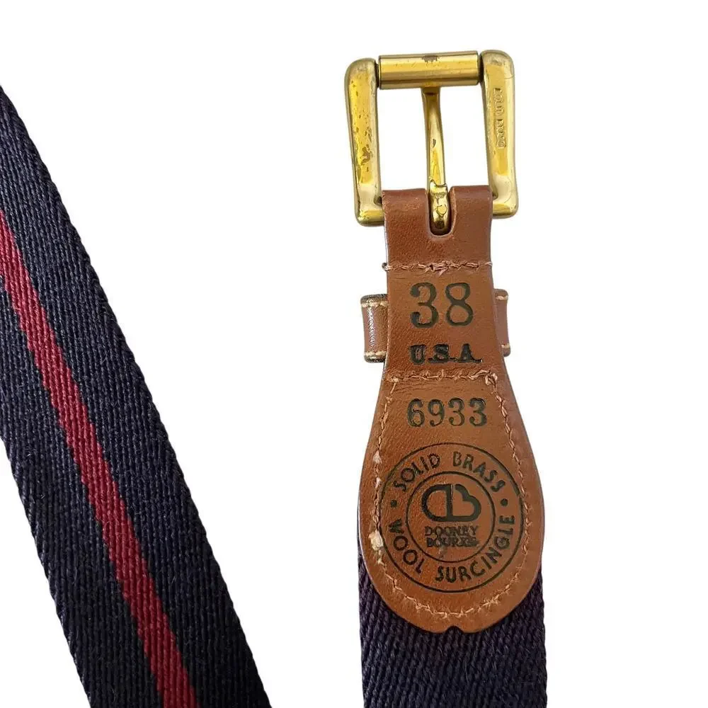 Dooney & Bourke Vintage Leather Navy Blue Red Stripe Wool Surcingle Belt Size 38